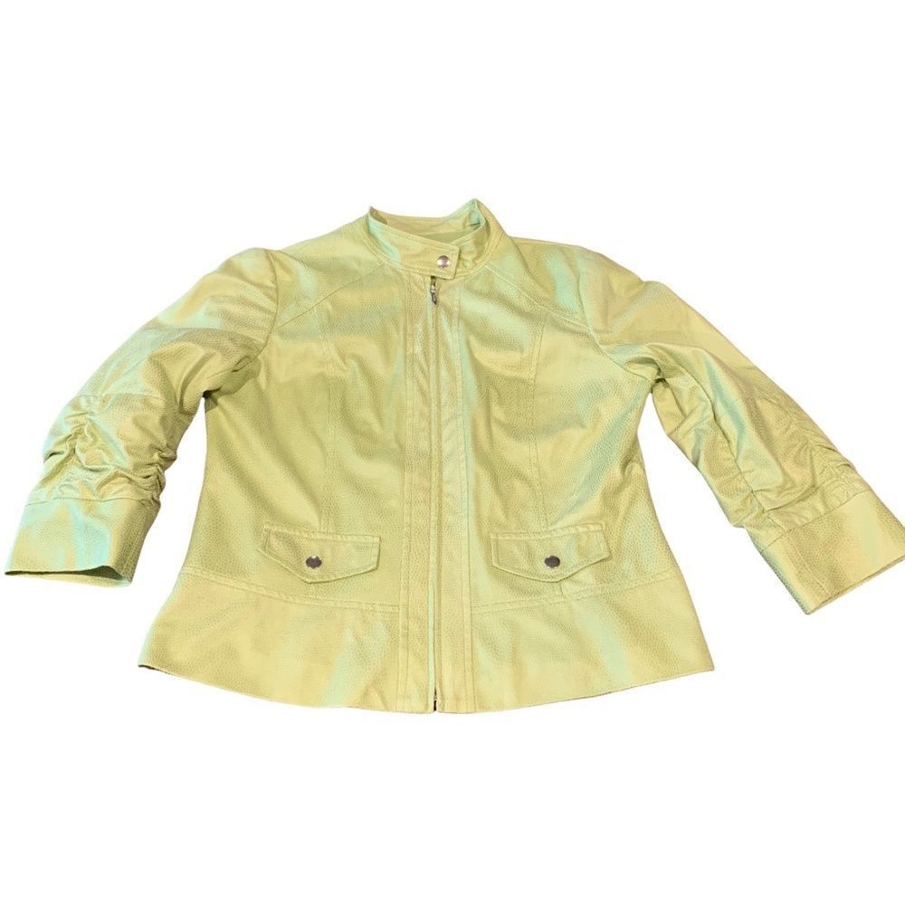 Chico’s Animal Print Jacket Green Sz 1 Medium